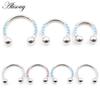 Alisouy 1PC Stainless Steel Opal Horseshoe Lip Labret Nose Ring Daith Ear Septum Tragus Cartilage Helix Earring Piercing Jewelry