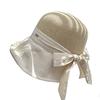 New splicing simple plaid straw hat women's spring summer fashion elegant bow sunscreen hat breathable sun hat