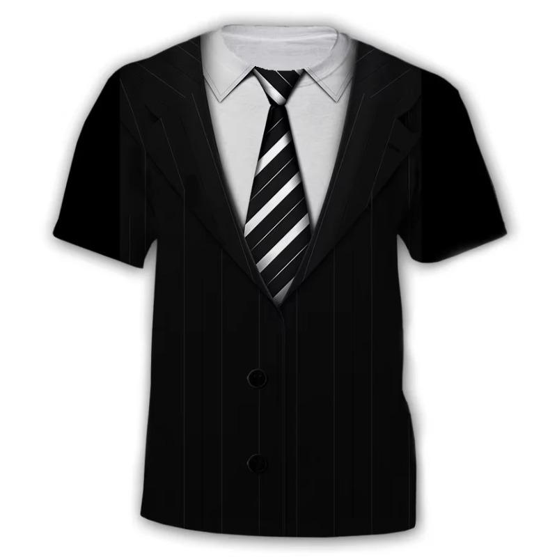 Striped Necktie Pattern T-shirt 3D Printing Fake Single Breasted Round Neck Short Sleeves Funny Fashion Summer New Tee Shirts