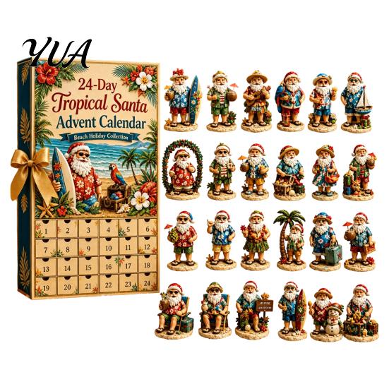 Gift for Christmas Collectors 2026 Summer Beach Santa Advent Calendar, 24-Day Acrylic Ornament Set with Style Claus Surfing Figures,