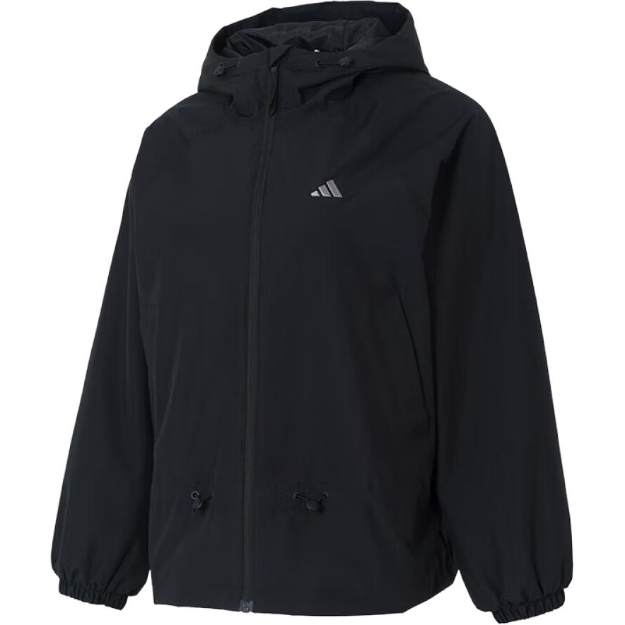 adidas Ветронепроницаемая Водостойкая Куртка с Капюшоном на Молнии с Длинным Рукавом Тканая Верхняя Одежда для Активного Отдыха и Спорта Женская Черная KS2807