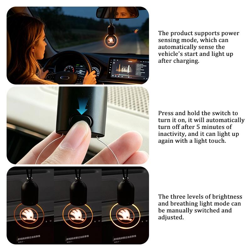 For Skoda Car Rearview Mirror Ornament LED Light Hanging ML97 Atmosphere Lamp Kamiq MK3 Roomster Rapid Kodiaq Karoq Fabia Enyaq