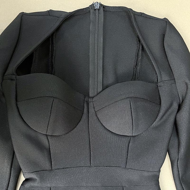 Новое вечернее платье с длинным рукавом и перьями в европейском и американском стиле с бандажной отделкой