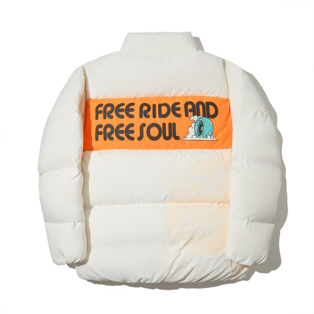 Li Ning Skateboard Series Letter Loose Short Sleeve Down Jacket Unisex Upperwear Off-White Sunset-Orange AYMU587-1