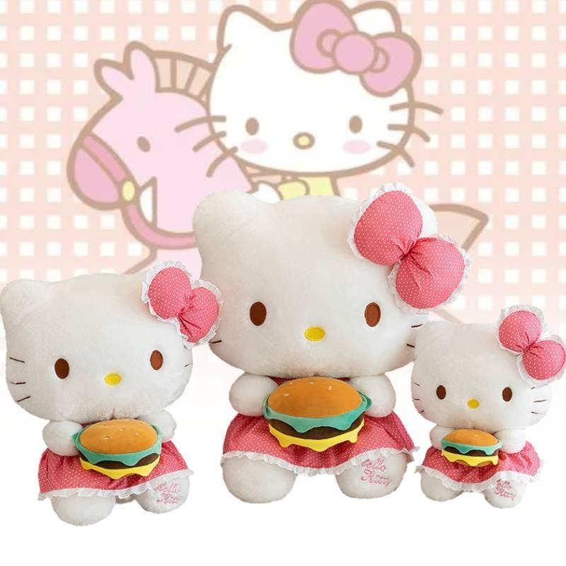 Adorable Plush Cat Doll Stuffed Toy With Burger Design Perfect Birthday Gift