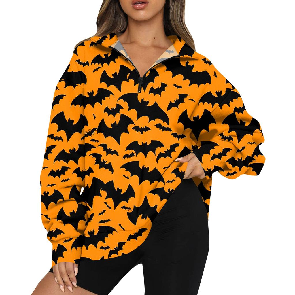 Women's Casual Fashion Long Sleeve Print Oversize Zip Sweatshirt Top