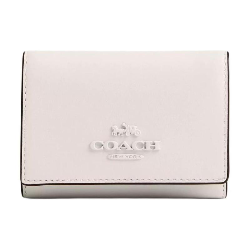 Coach Микро 10 Логотип Логотип Застежка-кнопка Кошелек из тонкой телячьей кожи Обычный Женский Серебристый с Меловым