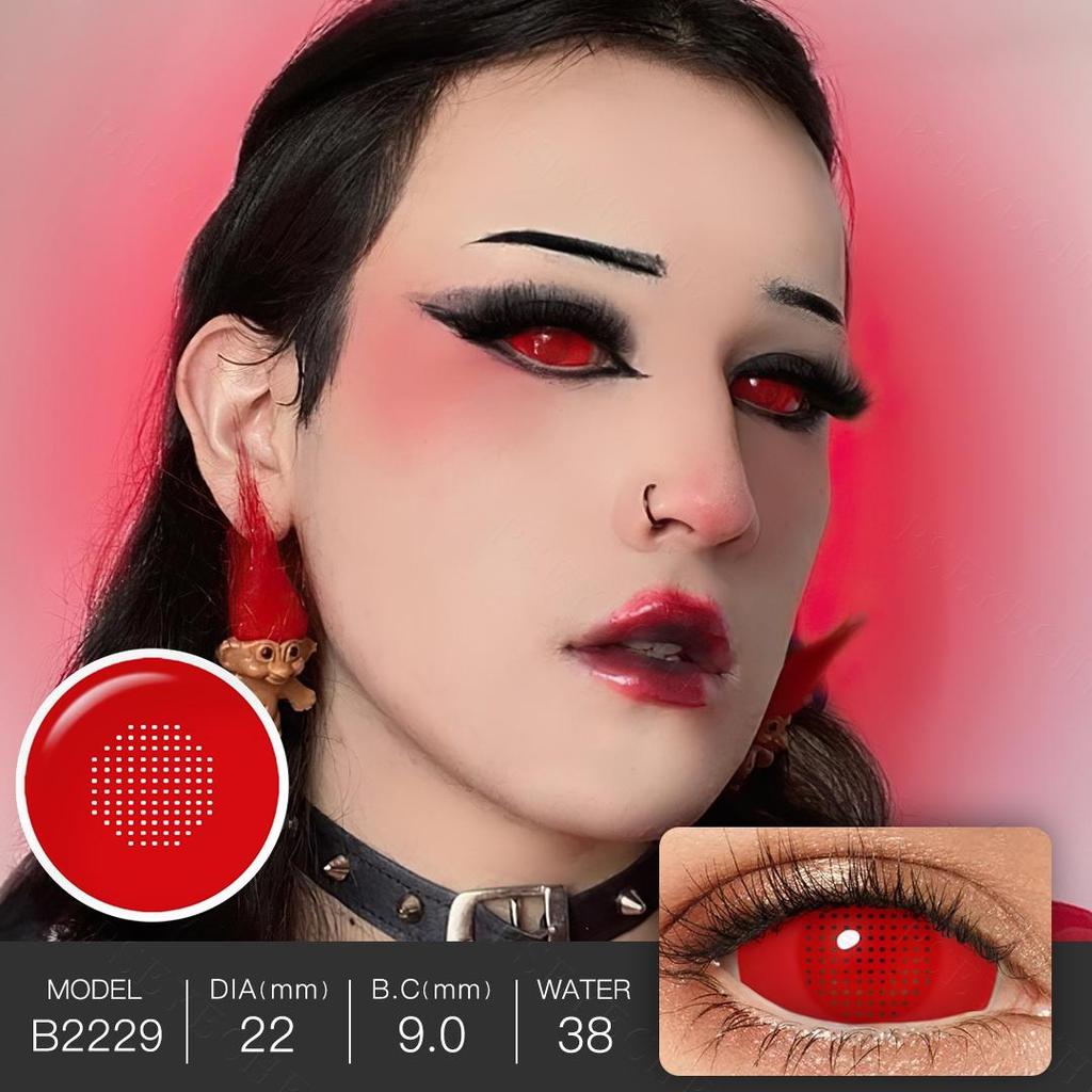 22 мм линзы для склеры, полностью черные, 1 пара контактных линз для Хэллоуина, линзы для косплея, белые линзы, красная сетка, аксессуары для линз Crazy Lens Full Eye