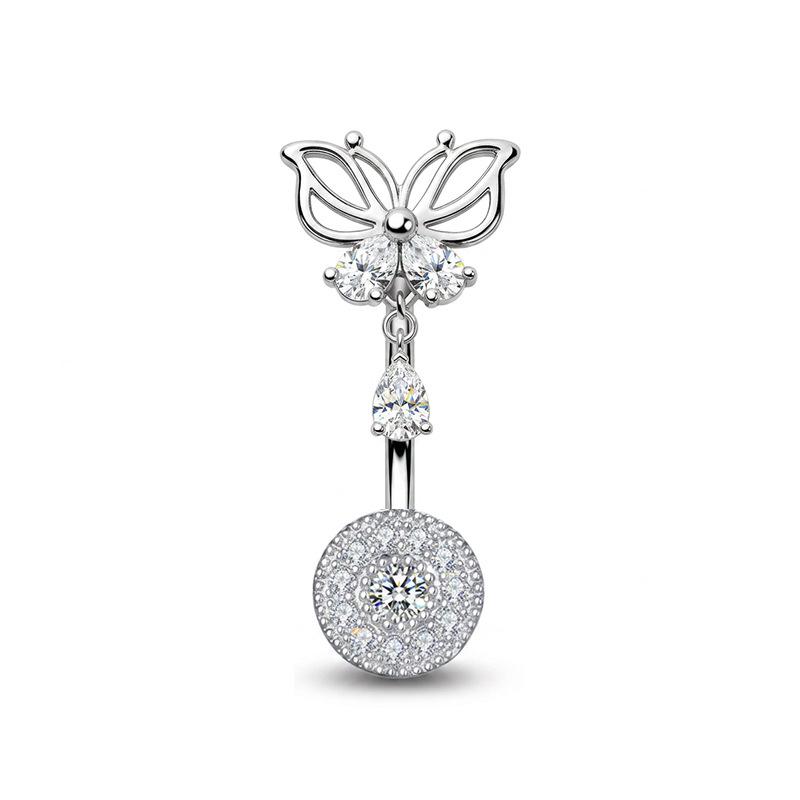 Минималистичные кольца для пирсинга пупка в виде бабочки с инкрустацией блестящими кубическими циркониями из гипоаллергенной стали для женщин, повседневное ношение