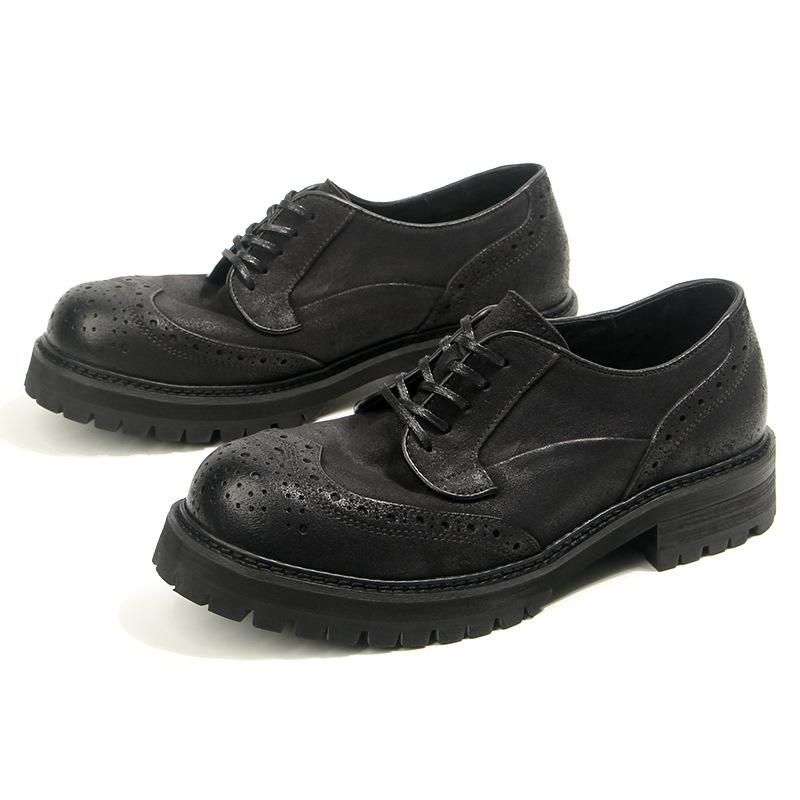 16-5 Oil Wax Matte Brock Engraved Men's Shoes Big Head Leather Shoes Retro Round Head Tooling Shoes Platform Casual Leather Shoes