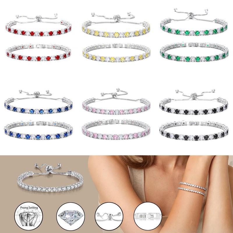 Adjustable Crystal Zircon Tennis Bracelet Women Geometric Design Multi-Color Alloy Jewelry Accessory