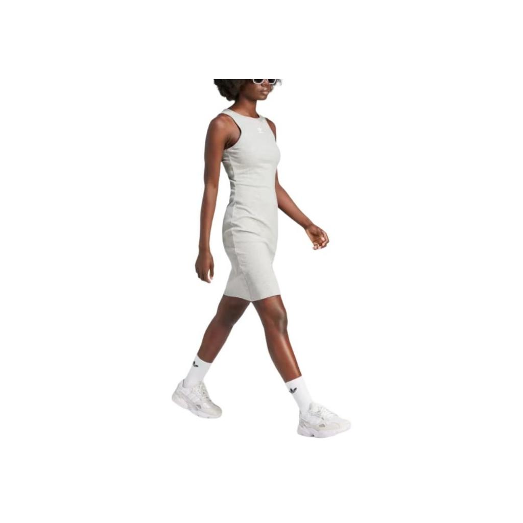 adidas Originals Essentials Платье-майка в рубчик Облегающее мини-платье без рукавов с круглым вырезом Женское платье Светло-серое IR5923