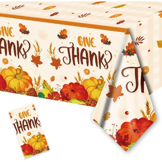 PARSUP 1 Pack Thanksgiving Disposable Tablecloth Party Supplies, Autumn Theme Pumpkin Maple Leaves Fall Tablecloth Plastic Waterproof Tablecover