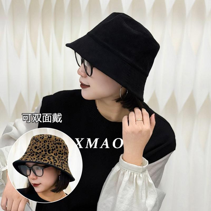 Korean fashion temperament double-sided can wear leopard print bucket hat women's new retro high-end feeling foreign style washbasin hat