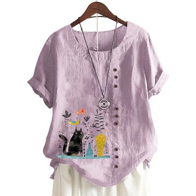 Универсальная женская хлопковая футболка с уникальным принтом и пуговицами