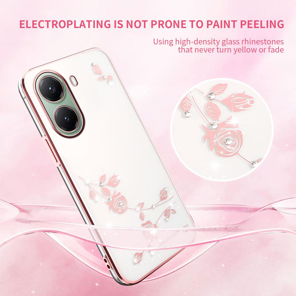 KADEM Чехол для Xiaomi Poco X7 Pro 5G Цветочный декор стразами Гальваническое покрытие ТПУ Чехол для телефона