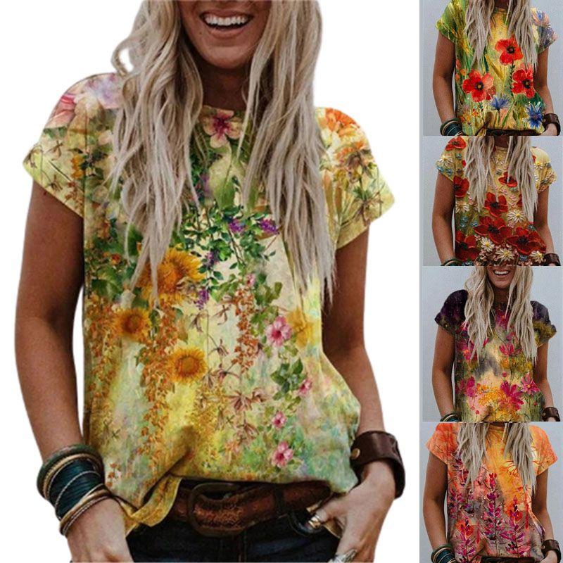 Women's Floral Print Short Sleeve Tops Featuring Soft Material For Ultimate Comfort
