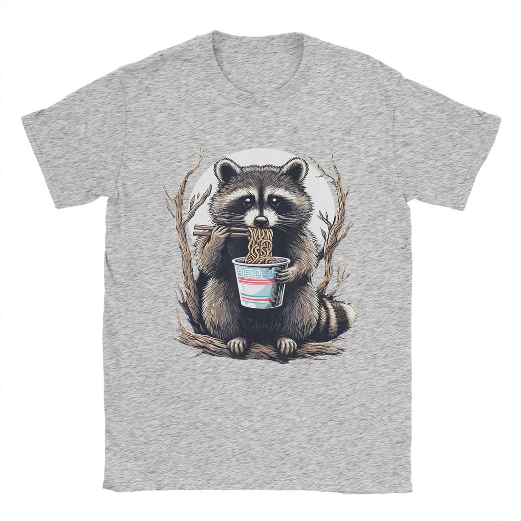 Raccoon Eating Instant Noodle Cup Funny Gifts For Women Unisex T Shirt Summer Cotton T Shirts For Adult Pattern Tee Shirt Clothing