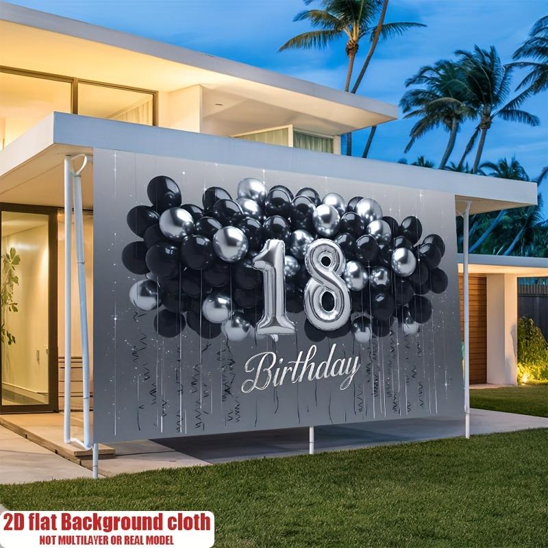 Happy 18th Birthday, 1pc Polyester Party Backdrop Banner, Photo Booth Background, Wall Decor