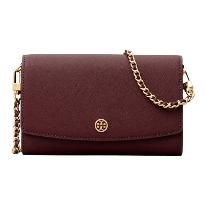 Tory Burch Robinson Detachable Woven Chain Bag Women Shoulder Bag Grape-Red 75246-615