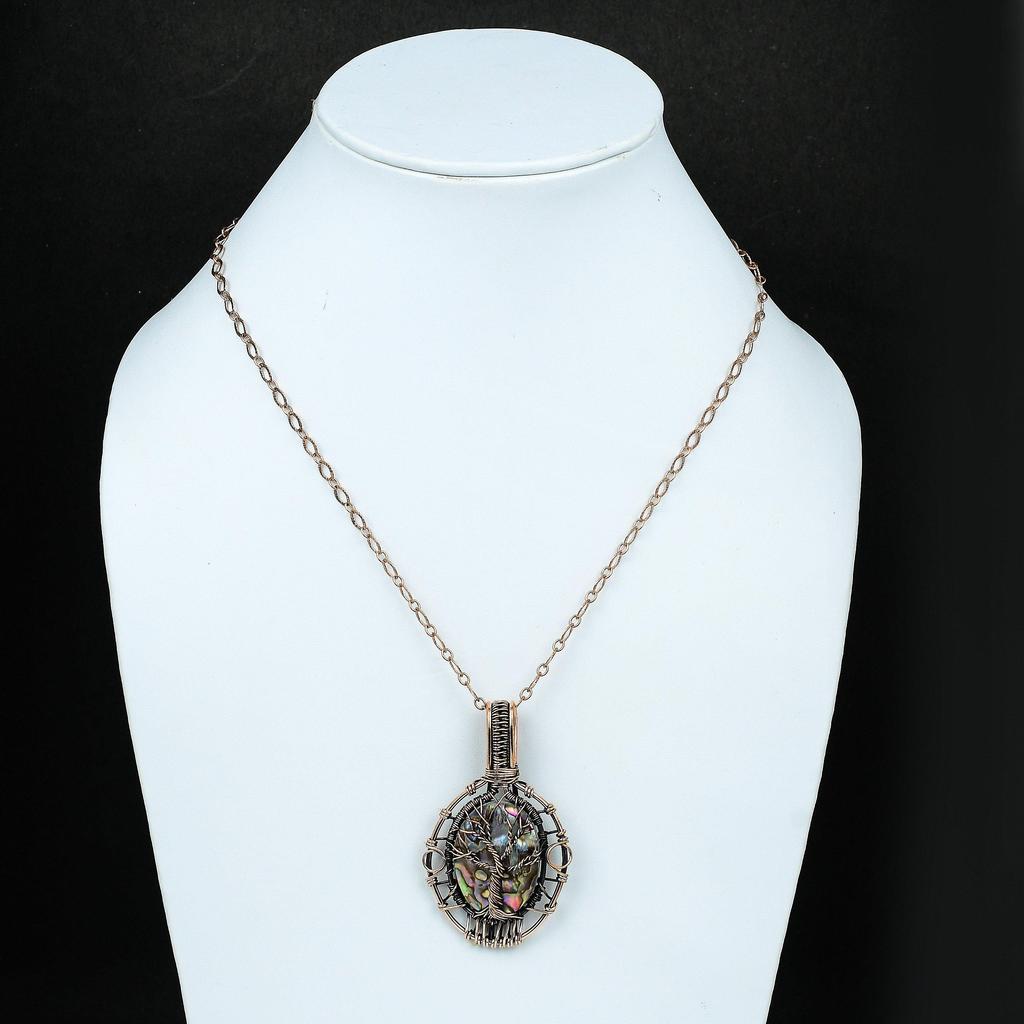 Древо жизни Подвеска из ракушки морского ушка Медная проволока Обернутая подвеска Драгоценный камень Медные украшения Подвеска ручной работы Подарок для него Ювелирные изделия из ракушки морского ушка