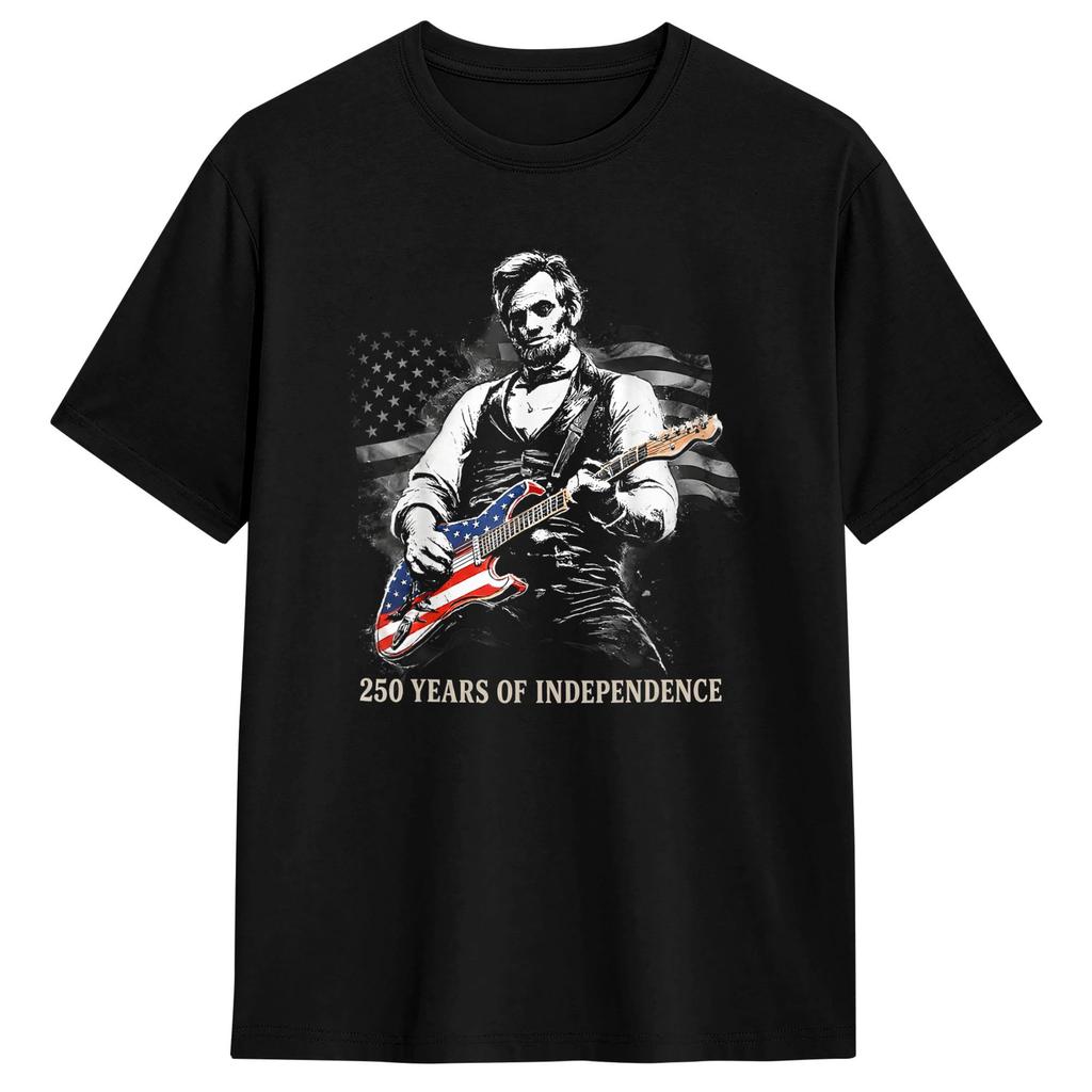 Harajuku T Shirt 250th Abraham Lincoln Abe Lincoln Playing Guitar Cotton Tshirts Novelty Tee Shirt For Unisexs Short Sleeve Tops