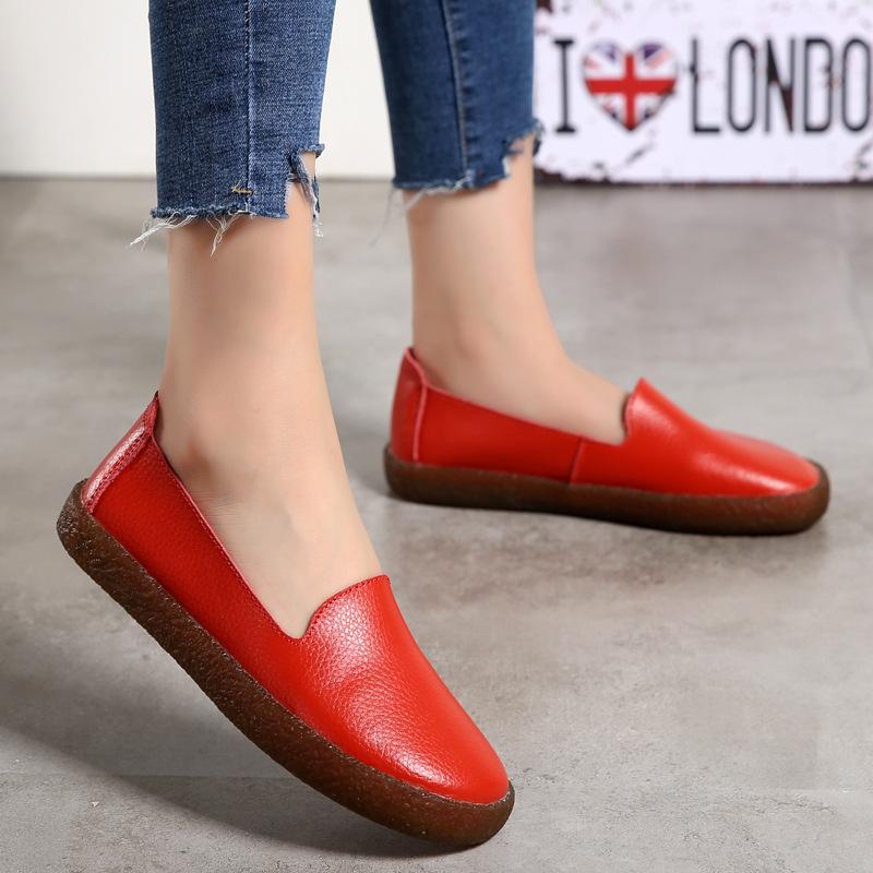 Весна Осень Новые Большие Женские Туфли Кожаные Мягкие Подошвы Лоферы Противоскользящие Удобные Плоские Модные Повседневные Женские Одиночные Туфли Mujer