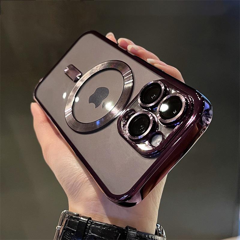 Applicable To IPhone17 Slim Mobile Phone Case Electroplated Magnetic Lens Film Apple 15 Transparent Anti-fall MagSafe Soft