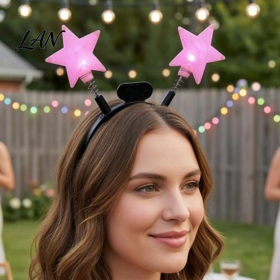One-button Switch Hairband LED Star Headband with Spring, Light Up Wobble Hair Hoop Shape for Party Concert, Glowing Festival Prop Kids Adults,