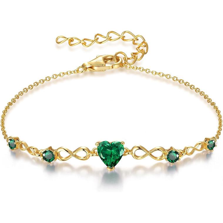925 Sterling Silver Infinity Heart Birthstone Bracelets for Women