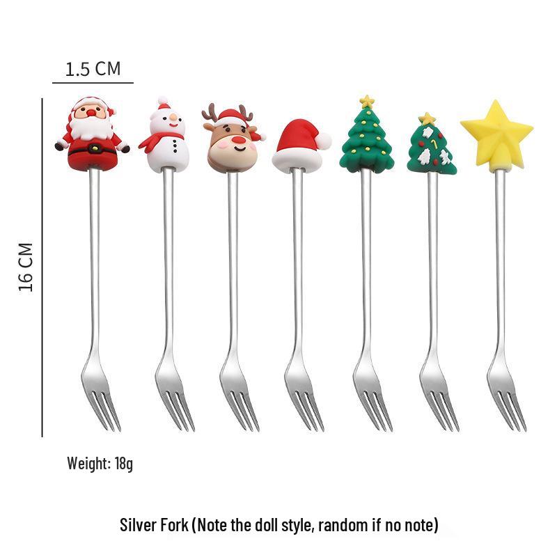 Креативный мультяшный набор ложек и вилок из нержавеющей стали: Палочка для кофе, Фруктовая вилка, Рождественский подарок