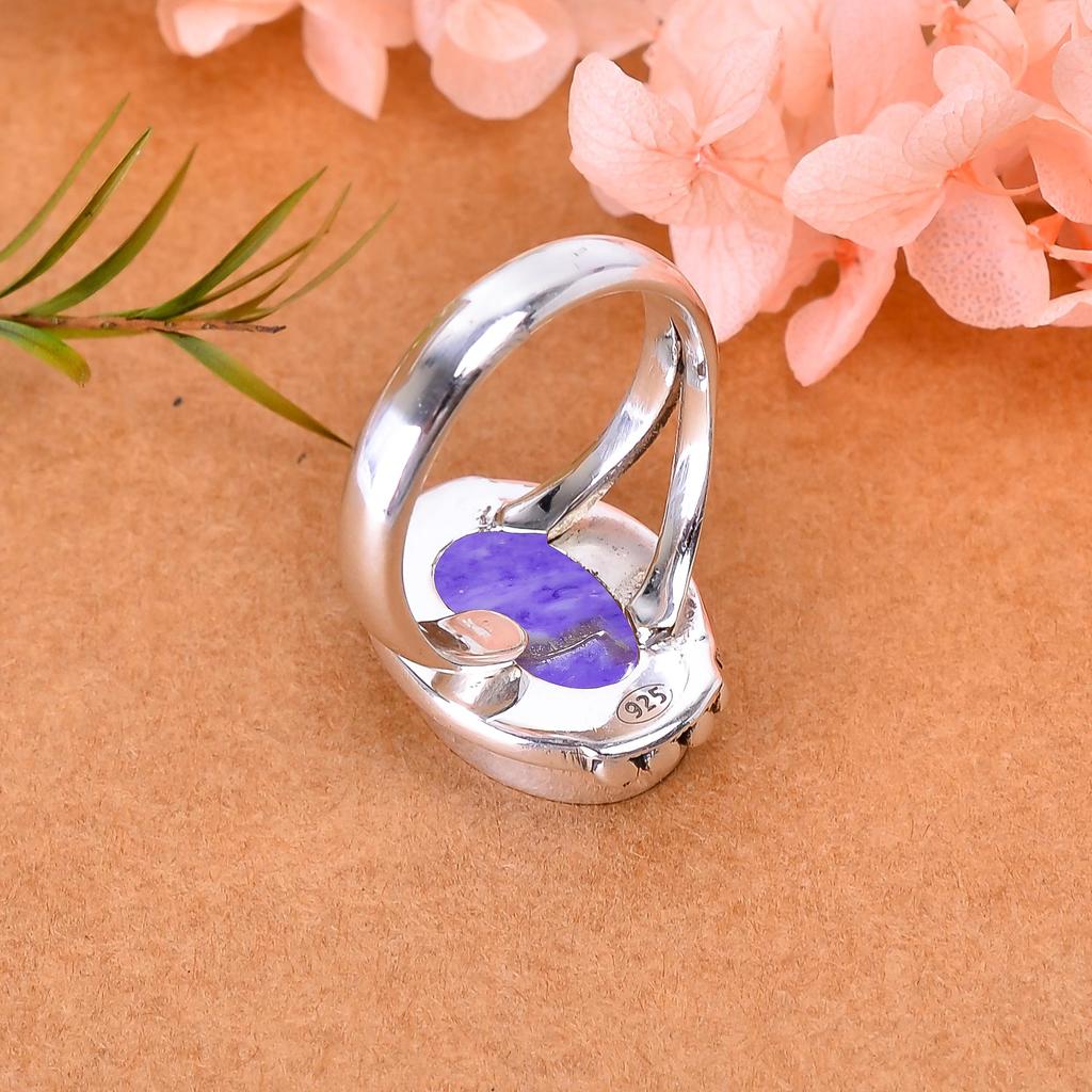Фиолетовый Чароит Кольцо из стерлингового серебра 925 пробы V2507, Фиолетовое кольцо, Овальное кольцо, Подарок на День святого Валентина, Подарок для нее, Подарок на день рождения, Ювелирные изделия ручной работы, Серебряное ювелирное изделие