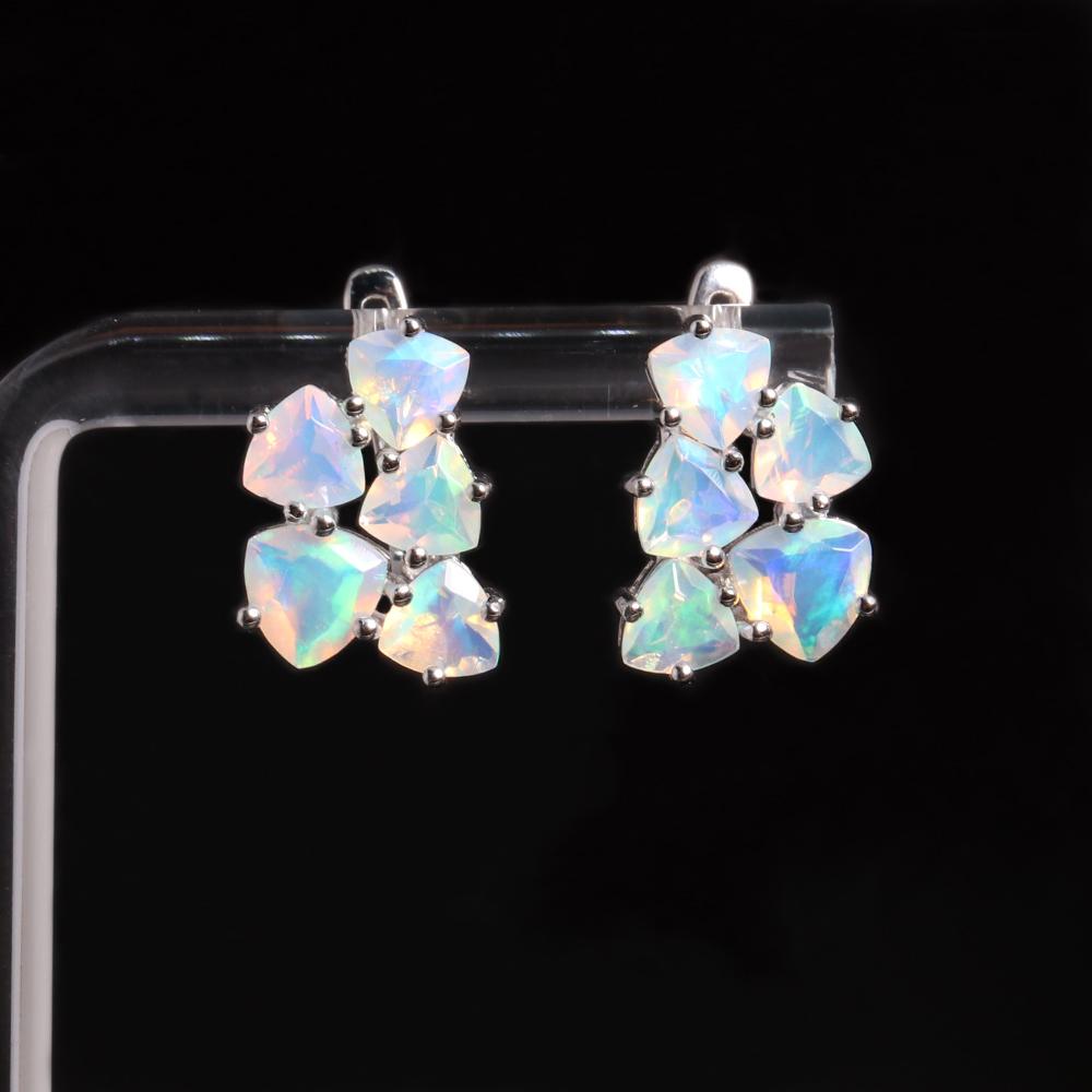 Colorful October Birthstone Natural Opal Earrings 925 Silver Real Gemstone Fine Jewelry for Women Anniversary & Holiday Gifts