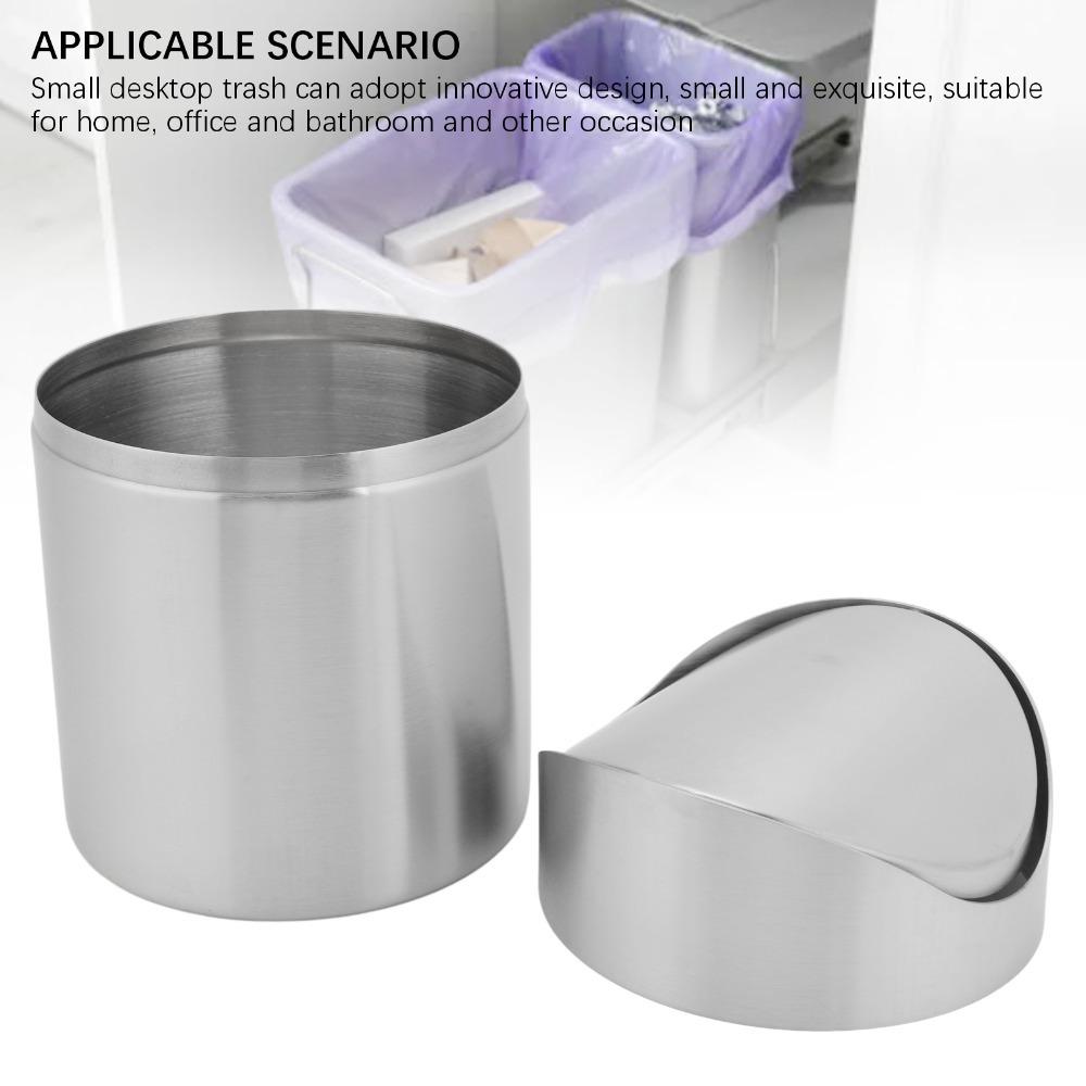 Silver Desktop Trash Can Swing Lid Swing Lid Trash Can Sleek Mini Trash Can Car