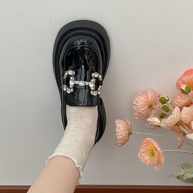 Черные маленькие кожаные туфли женские летние туфли Hundred Matching Shoes толстые туфли Lefou французские туфли на плоской подошве