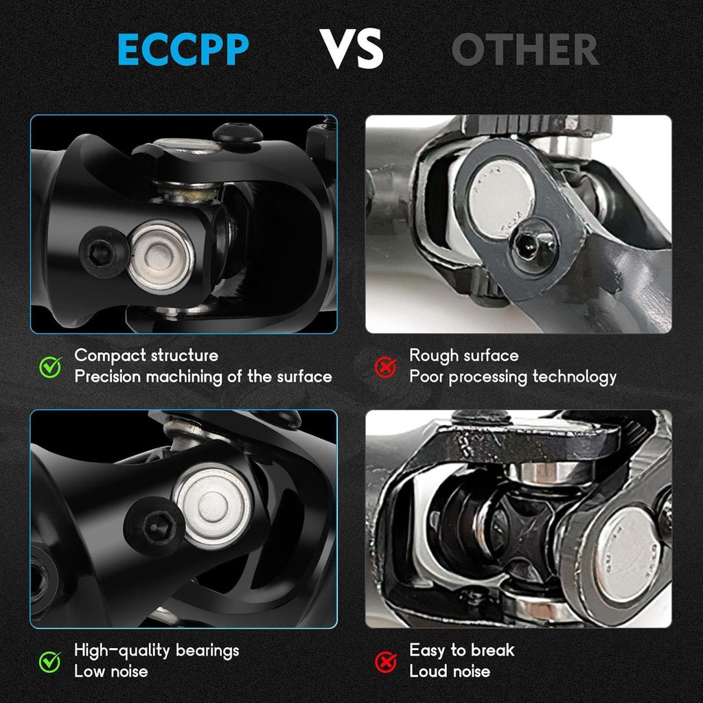 ECCPP 9/16-26 Spline X 3/4" Round Round Single Steering Joints Black Universal U-Joint Shaft 83mm