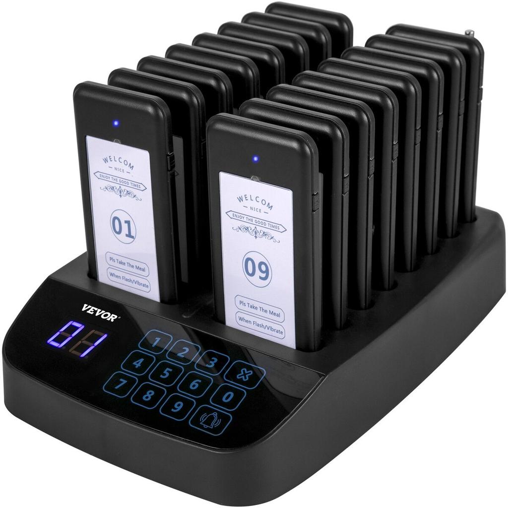 Restaurant Pager 16 Coasters Paging System Max 98 Nursery Pager Wireless Paging Queuing Calling System Touch Screen with Vibration, Flashing and