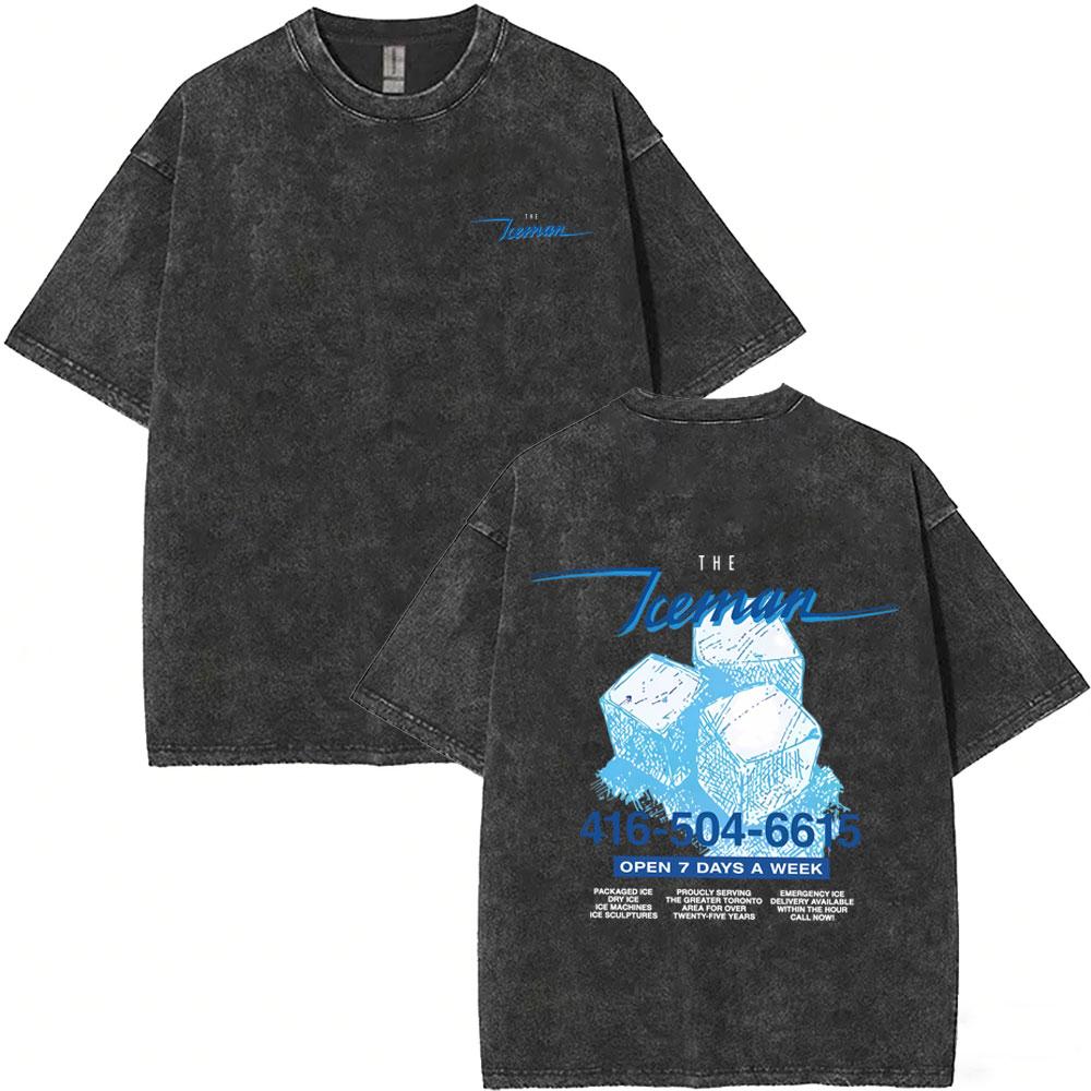 Washed Vintage Rapper Drake ICEMAN Album Graphic Tshirt Men Fashion Hip Hop Oversized T Shirts Mens High Quality Cotton Tshirt