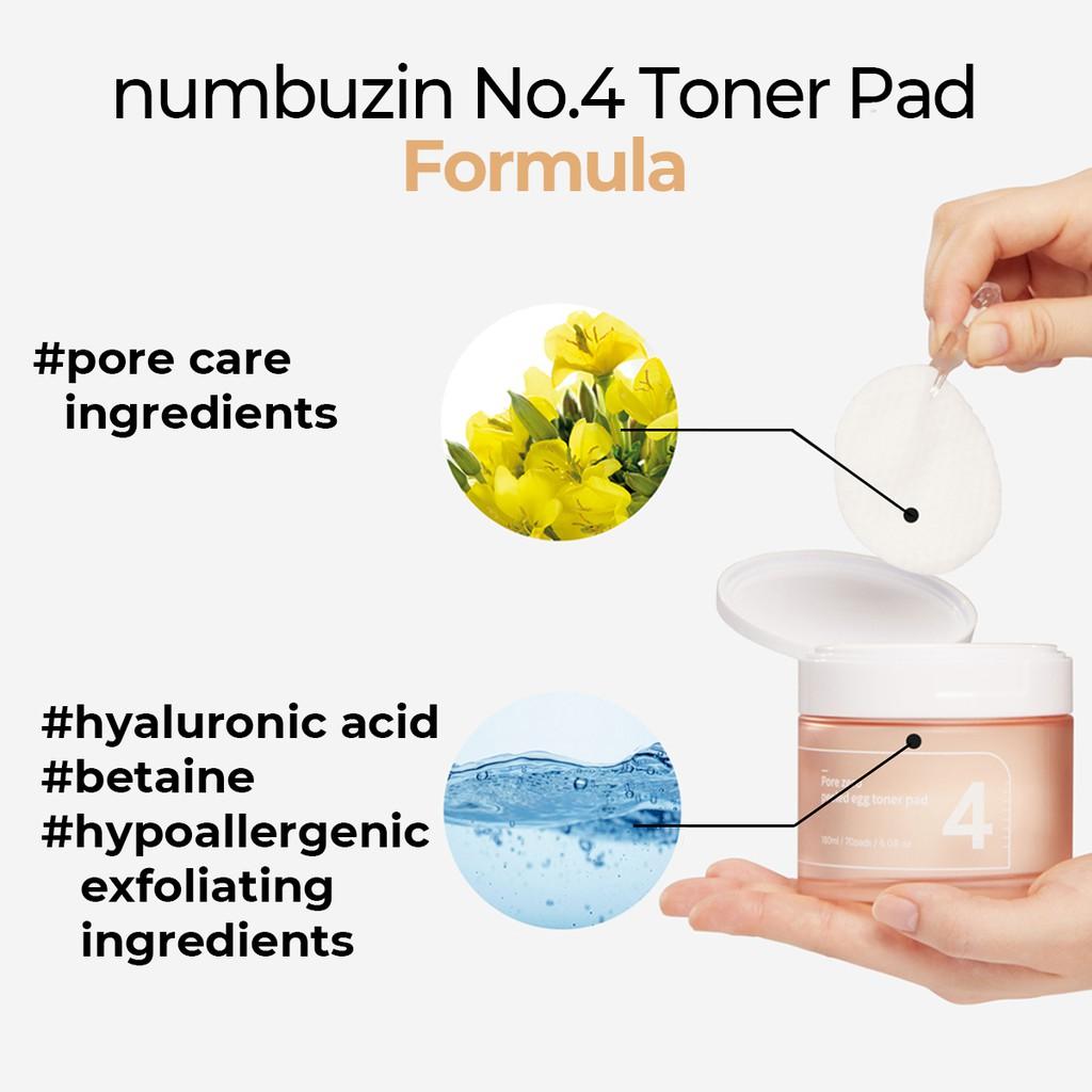NUMBUZIN No.4 Pore Zero Peeled Egg Toner Pad, 190 мл / 70 подушечек, позволяет очистить поры и очистить кожу от излишков кожного сала за один прием.