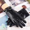 Winter Thermal Gloves Women's Bow Velvet Thickened Washed Leather Touch Screen Anti-cold Waterproof Leather Gloves