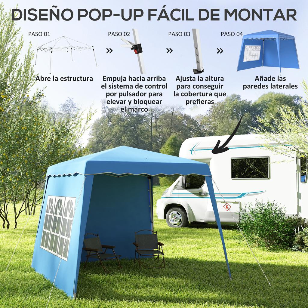 Foldable Pop Up Canopy 2 89x2 89m Garden Gazebo Pavilion With Side Walls Adjustable Height UV50+ Protection Blue