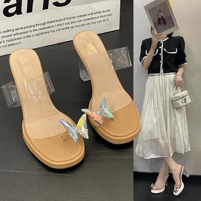 Модная брендовая обувь для женщин 2024 года, новые корейские модные женские прозрачные тапочки, элегантные и простые летние женские босоножки на высоком каблуке