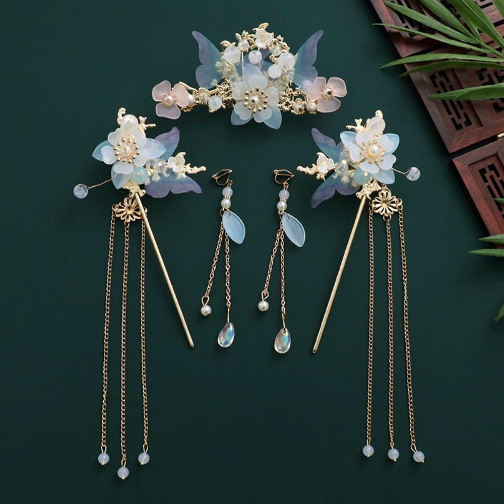 Набор шпилек для волос в китайском стиле с жемчугом и кисточками, классические аксессуары для волос для девочек в стиле ханьфу