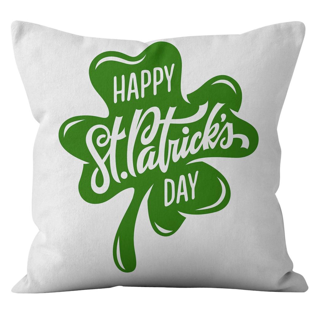 Home Cushion Cover St. Patrick's Day Pillowcase Four-leaf Clover Plaid Sofa Cushion Cover