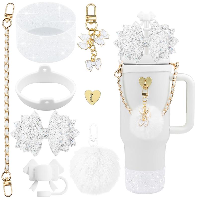 Аксессуары для кубков Стэнли Bling для стаканов объемом 40 и 30 унций, включая силиконовый чехол-трубочку с милым бантом, силиконовый чехол для кубка Стэнли