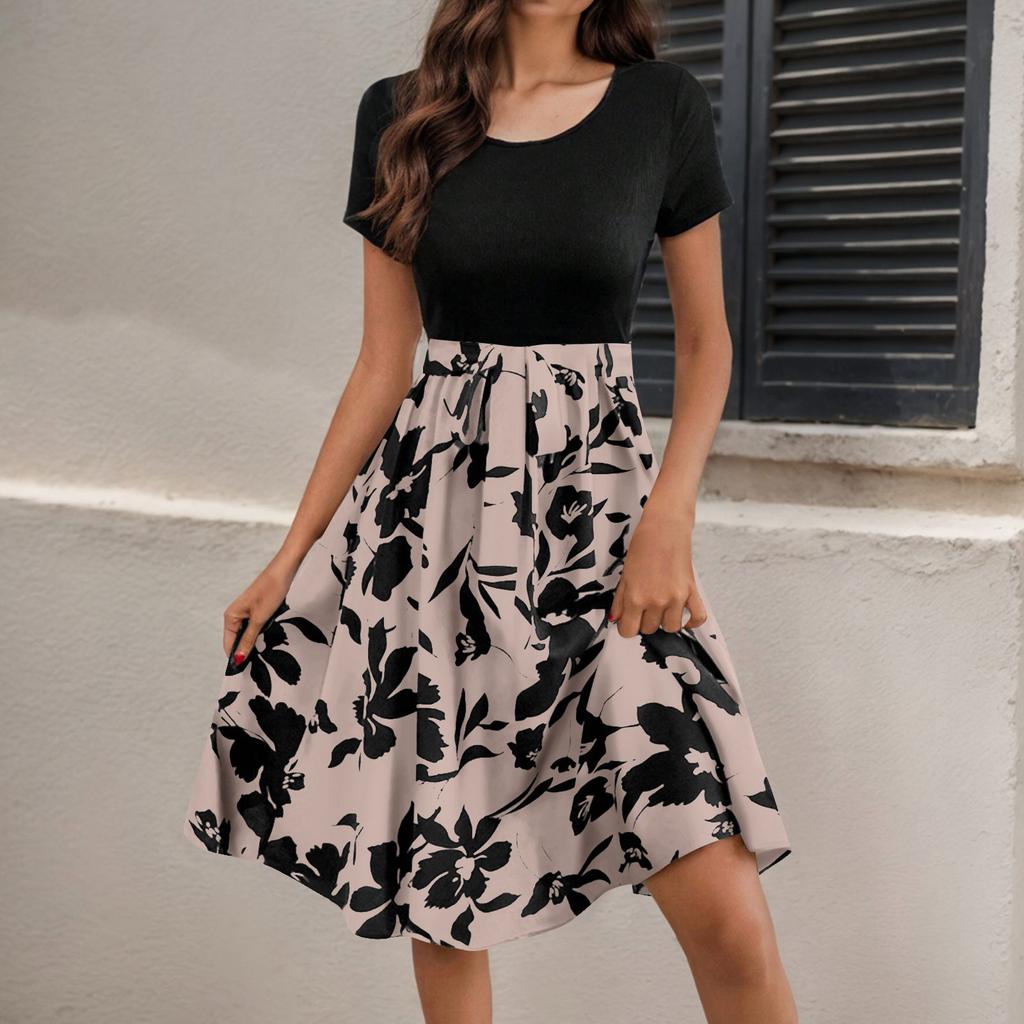 Женское летнее повседневное платье с V-образным вырезом, платье А-силуэта с бохо-цветочным принтом