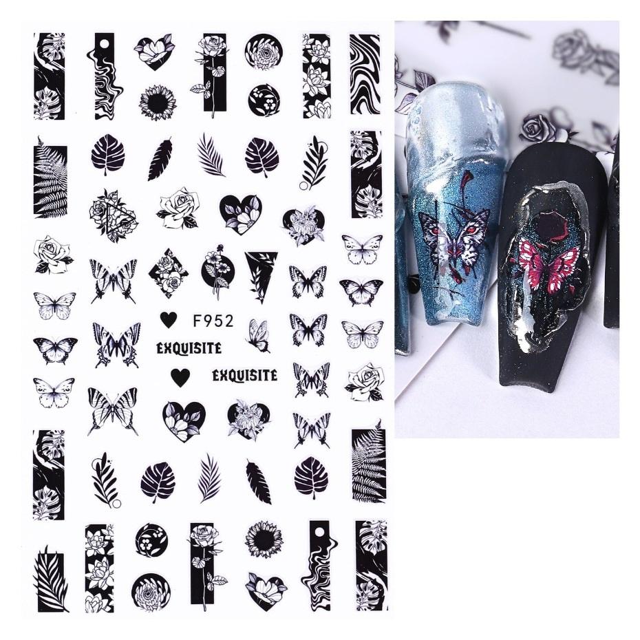 Nail Sticker 3D Liner Dark Butterfly Skull Flower Transfer Beautiful Decals Decoration Nail Art Accessories DIY Design