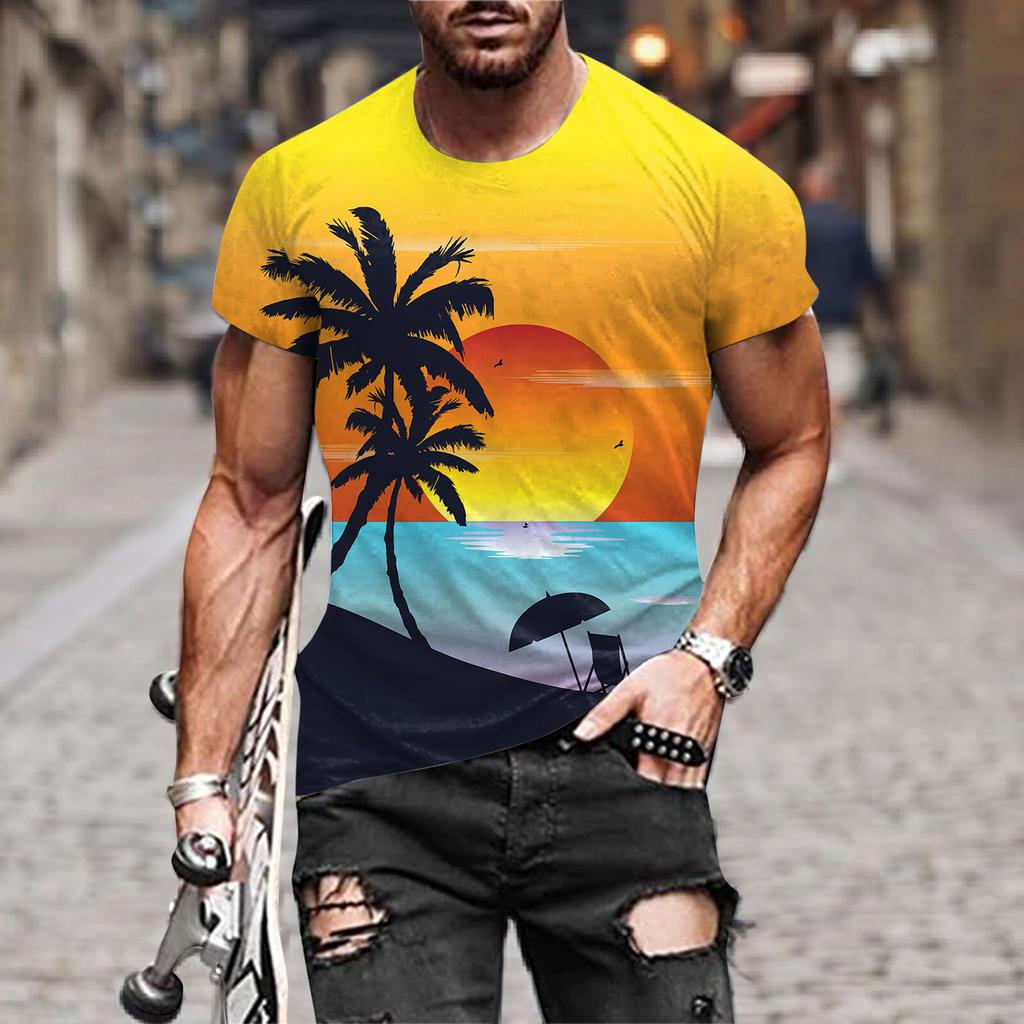 Mens T Shirts Casual Short Sleeve Shirts Fashion Short-sleeved Printed Retro Shirt