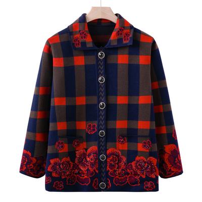 Зимний кардиган-свитер бабушки с лацканами, весенне-осенний, новый вязаный свитер для мамы, топы для среднего и пожилого возраста, одежда для пожилых людей