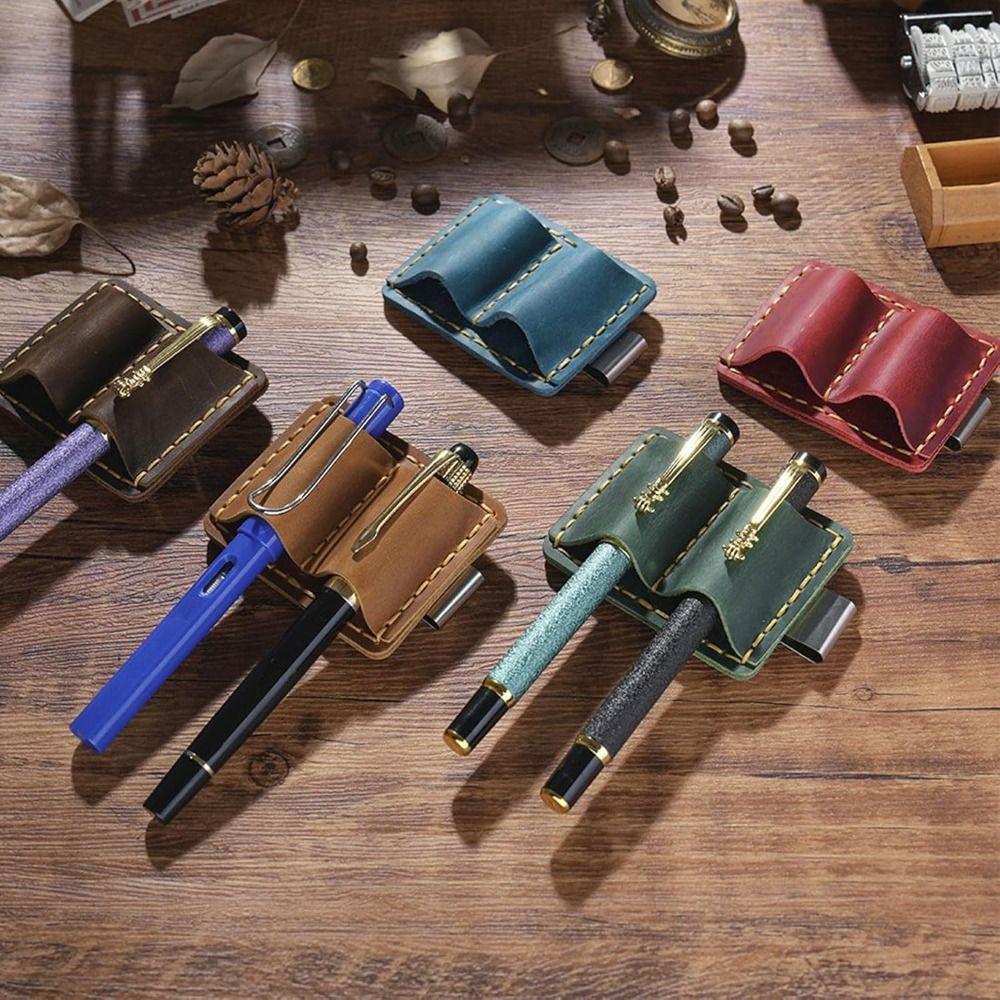 with Clip Notebook Pen Holder Double Slot Pencil Sleeve Retro Pen Cover For Traveler